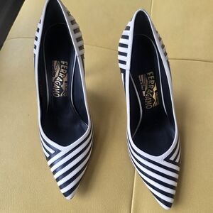 Salvatore Ferragamo Black and White Striped Women's Shoes